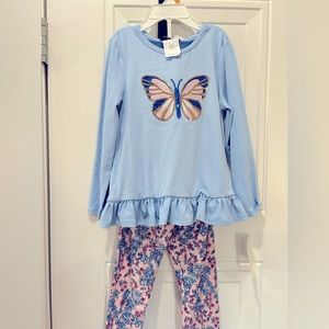 ⭐️NWT/Belk Blue ButterFly Little Girls Outfit Size 4T- 2piece set.